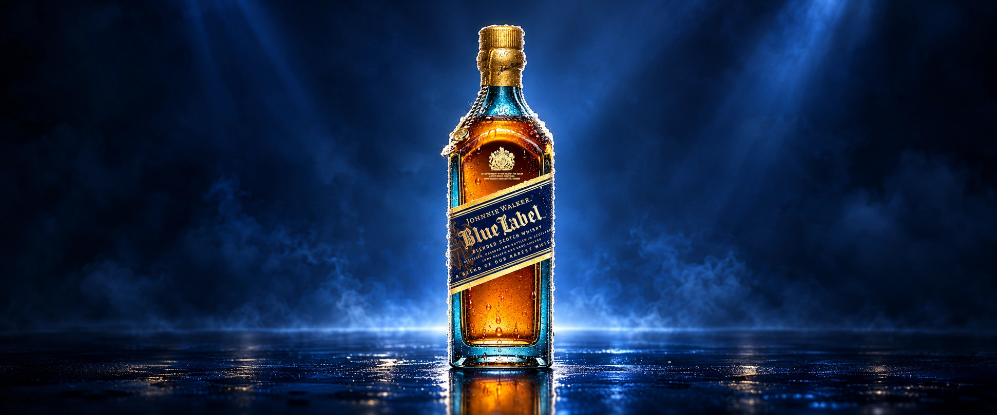 Botella de Johnnie Walker Etiqueta Azul con rayos azules